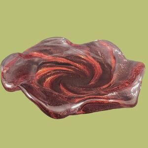 Vintage Mid Century Fenton Art Glass Cranberry Swirl Ashtray or Trinket Dish